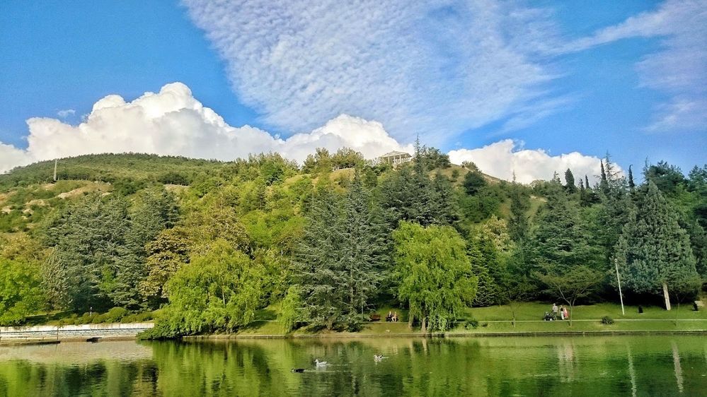 Caption: A photo of a pond and green mountain, captured during summer. (Vasil Bakalov)