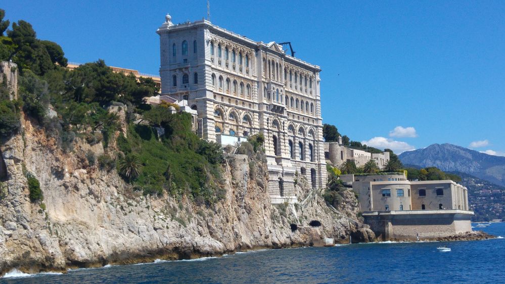 Caption: A photo of the Oceanographic Museum of Monaco, view from the seaside (Local Guide  Justin Salat)