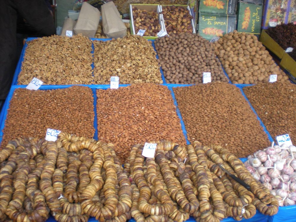 Caption: a stand of dry fruits at a Moroccan market (Local Guide BorrisS)
