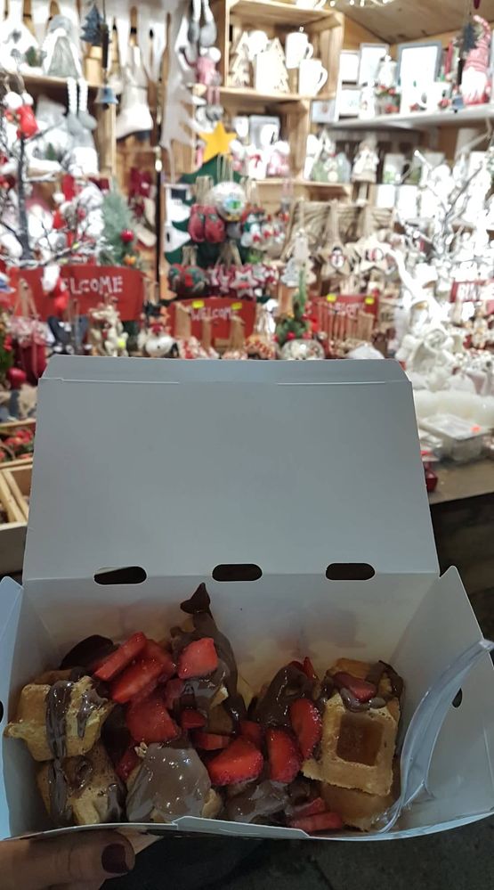 Caption: A box full of vaflakis(mini waffles) with strawberry and nutella (Local Guide @InaS)