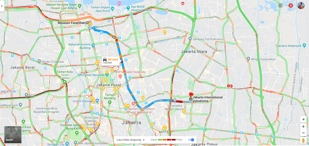 Peta jalan yang dilewati pesepeda Jakarta Night Ride