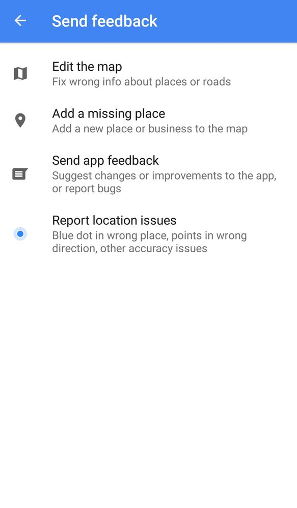 Envoyer des commentaires avec "envoyer des commentaires" option sur le côté de google maps