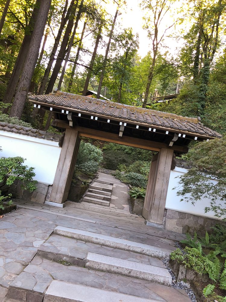 Caption: A photo of the entryway at the Japanese Garden in Portland, Oregon, photographed at a tilted angle. (Christina-NYC)