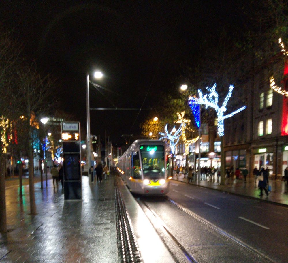 O'Connell Street, a tram approaches