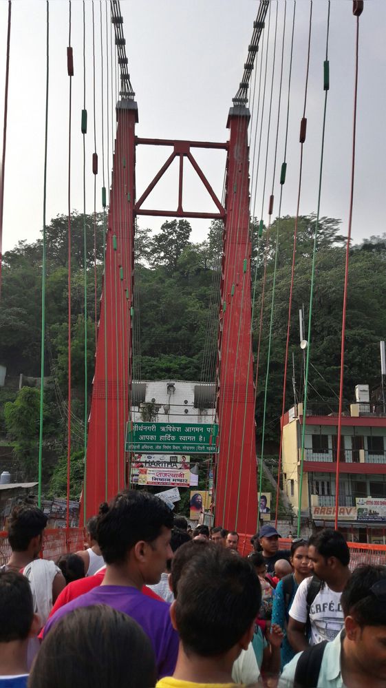 A very religious hanging bridge (Ram Jhoola) in Rishikesh