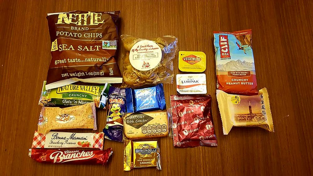 Caption: Biscuitsand snacks made in different countries