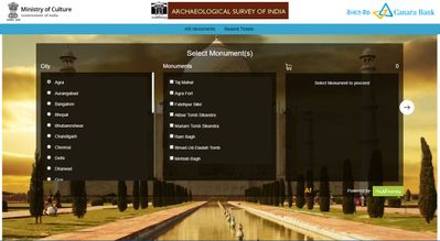 A screenshot of  Aarcheological survey of india website