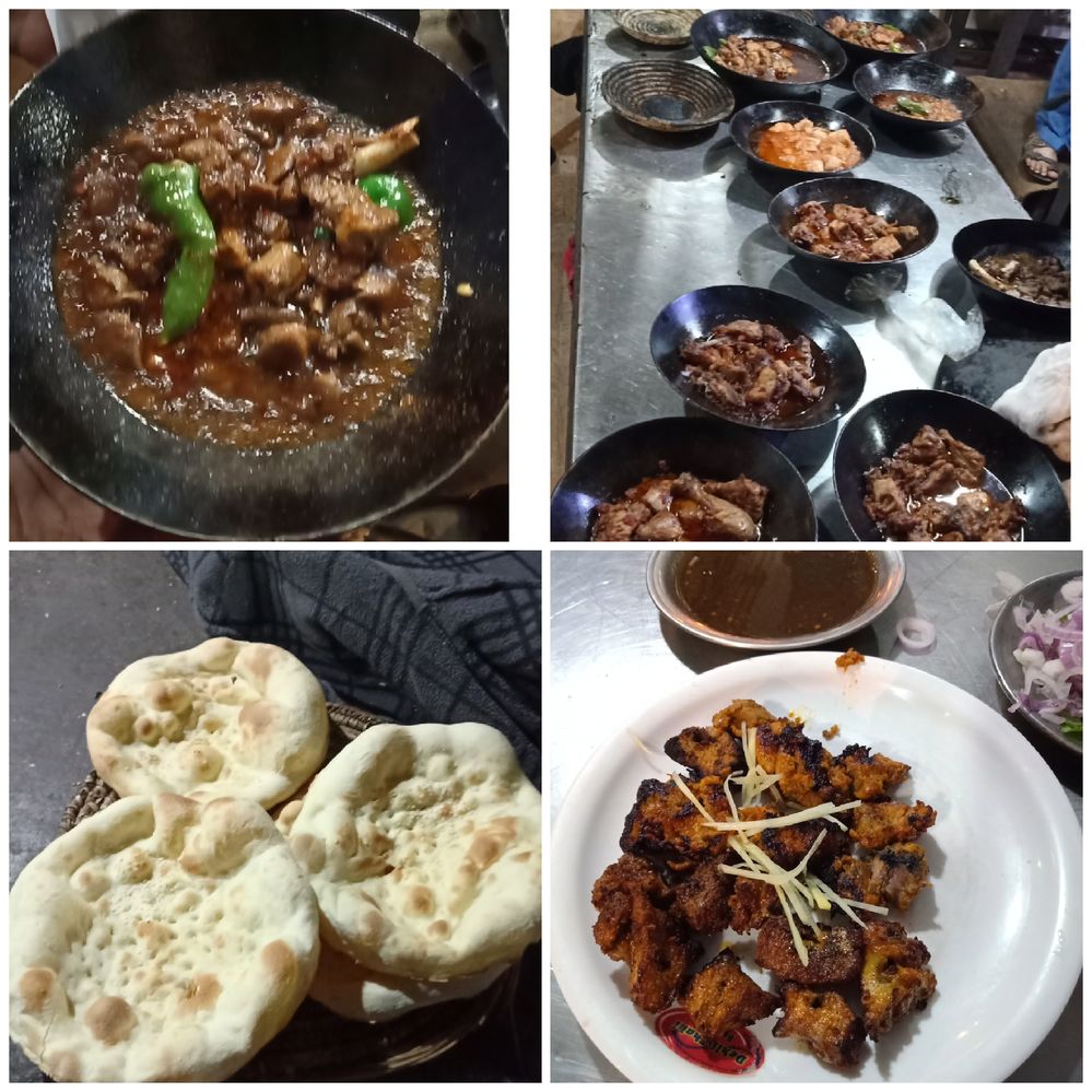 Delicious Mutton Karhai, spicy BarBQ and Hot Naans :)