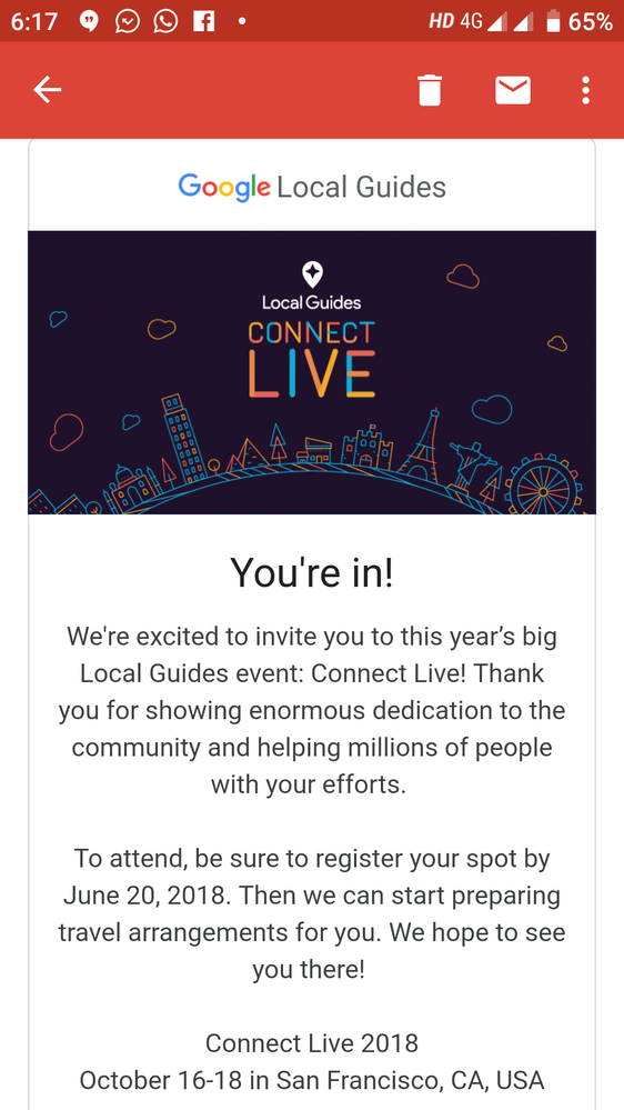 Connect Live 18 invitation email.