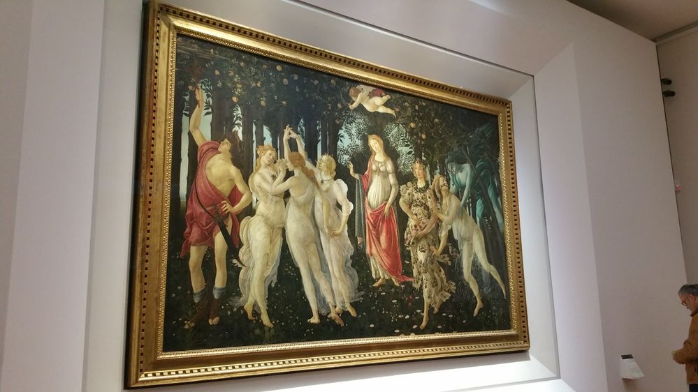 Didascalia: "Primavera" di Botticelli all'interno della Galleria degli Uffizi, Firenze ( Italy)