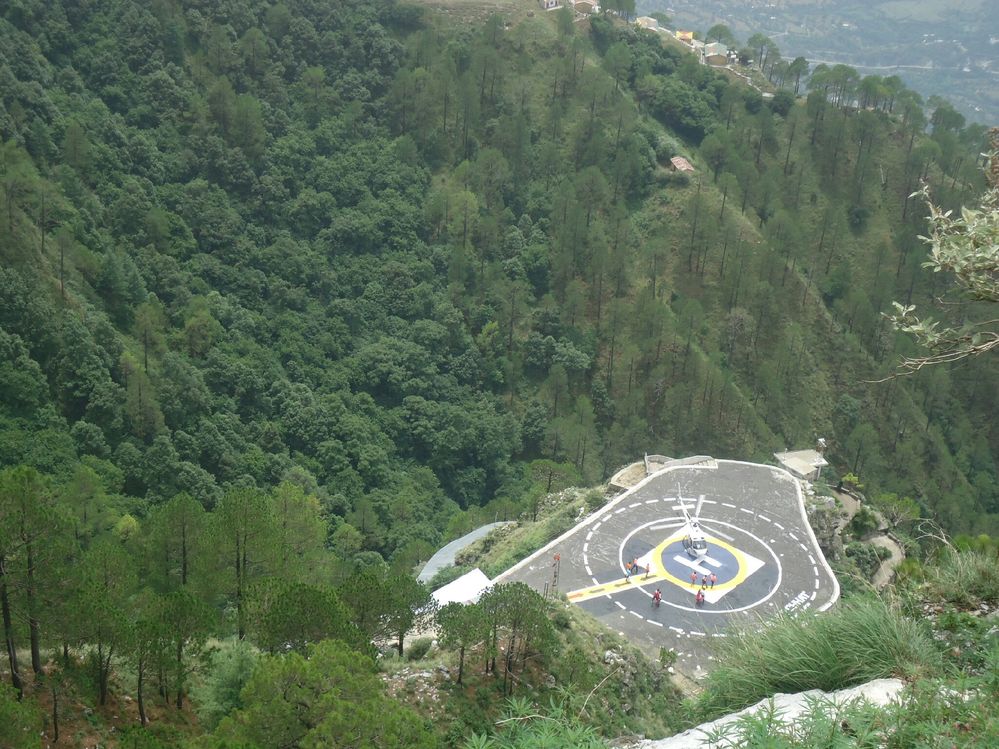 Caption: Helicopter service available at Katra , Jammu & Kashmir , India.