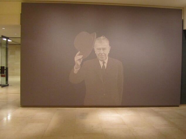 Projection of  Rene Magritte in the exit of the museum Magritte, Brussels, Belgium. (Local Guide VasT)