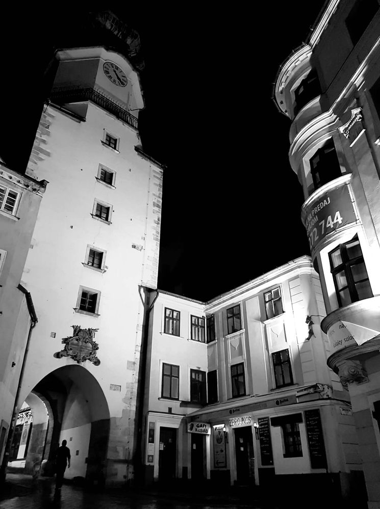 Caption: View of a clock tower in Old Town of Bratislava, Slovakia (Local Guide @InaS)