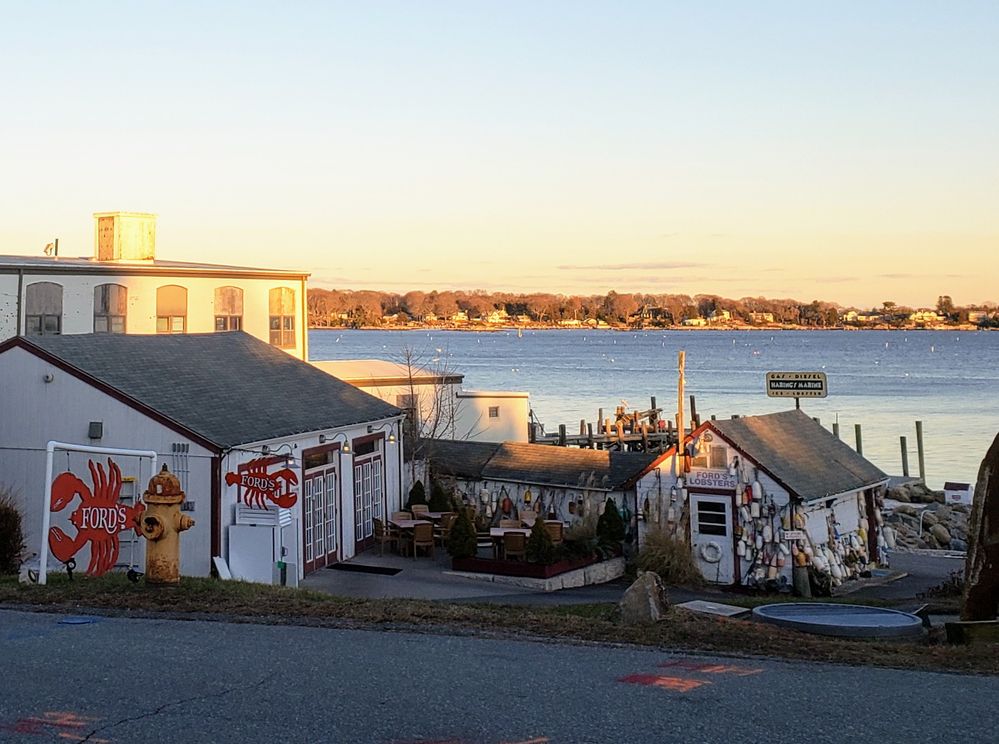 Fords Lobster- Enjoy fresh off the boat Lobsters.  Such a scenic location on the Mystic River. On a clear day you will have views of  New York and Rhode Island from this location.  This area is full of southern  New England  charm.