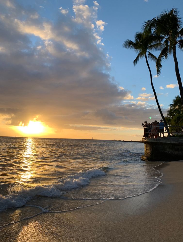 Sunset over Waikiki Beach Hawaii.