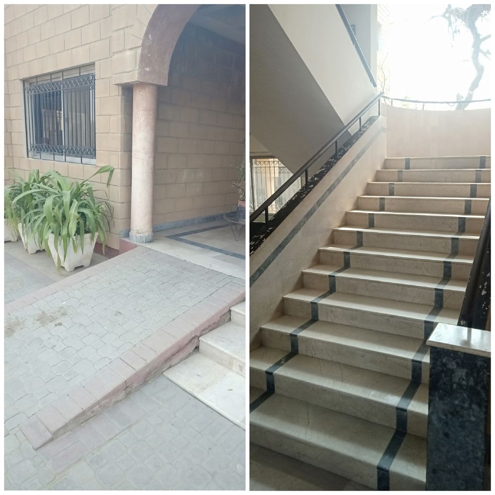 A Ramp For Visually Disabled People & Railing On Stairs .