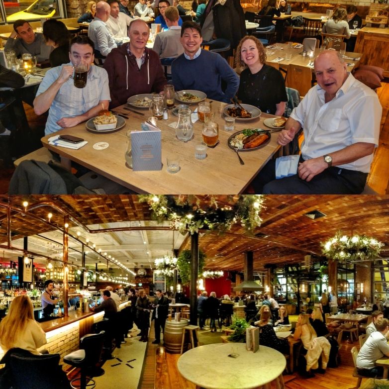 Caption: Top photo is a group photo of all attendees, Bottom photo is the main dining area