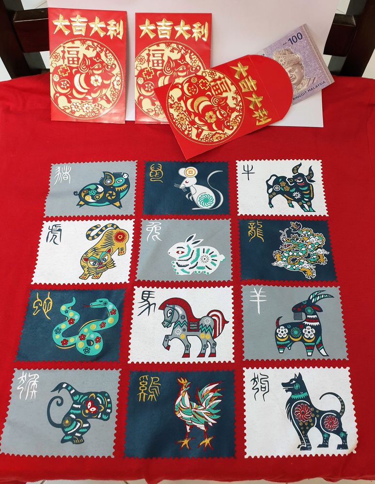 [Photo above] Hong Bau Red Packet with money and the 12 Chinese Zodiac animals