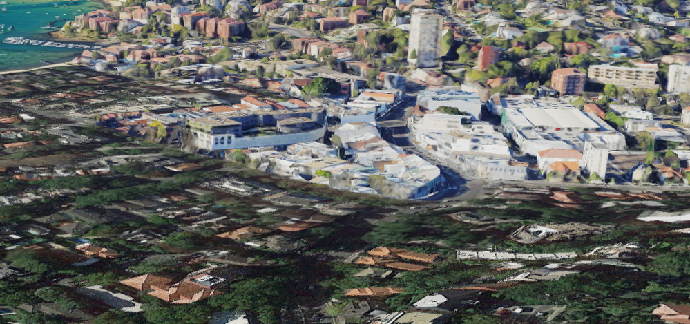 Caption: Bay Street, Neutral Bay - Where the old flat satellite view meets the vivid, 3D modelled view.