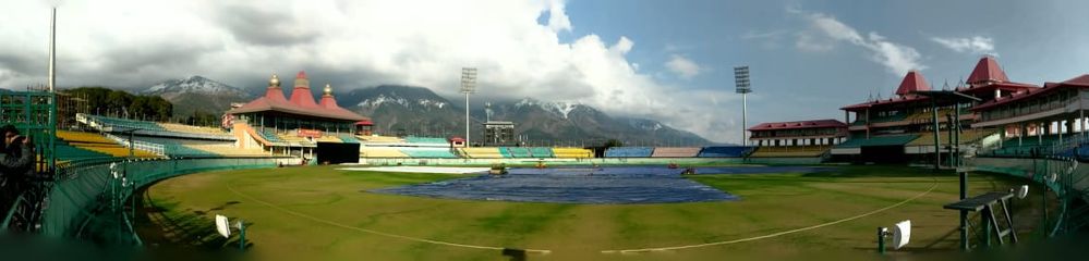 Caption:A Panoromic view of full HPCA stadium located in Dharamshala.