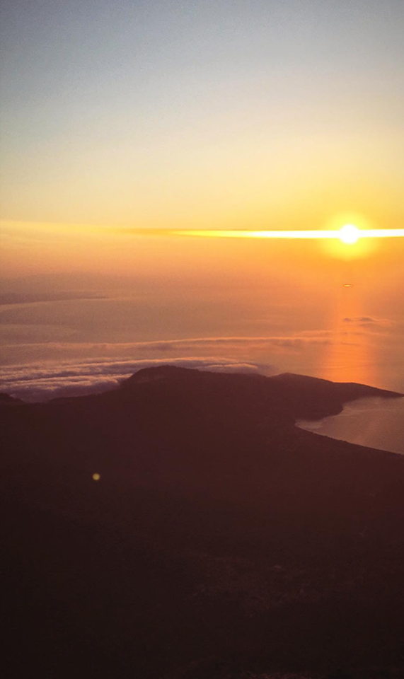 Caption: Sunrise from the toppest mount in Thassos, Greece