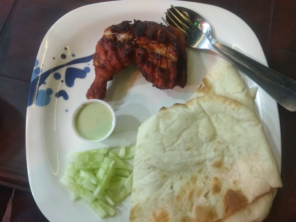 Grilled Chicken and Naan Roti with some fresh salad and Sauce, Bangladesh
