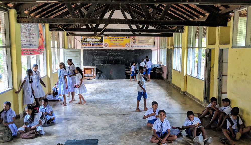 School kids playing at their hall
