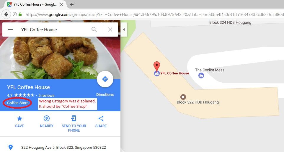 In Google Map, Category was wrongly showed as "Coffee Store"