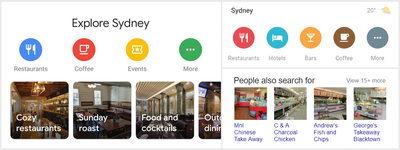 Caption: Explore tab on the Google Maps app (Left). Explore tab on the desktop version (Top). The 'People also search for' section based on a Google search of 'New Wan Wah'.