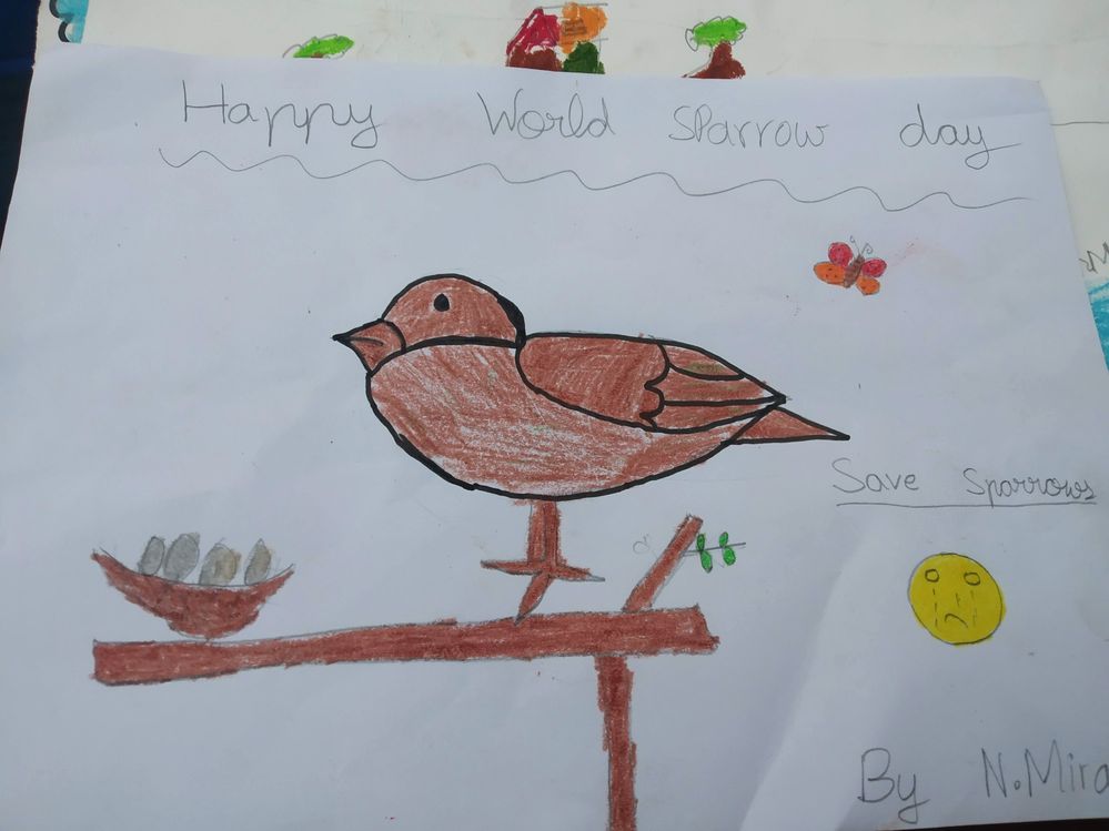 Art by Mira, one of the child attended "Happy World sparrow day"  awareness program by CTC Ainthinai