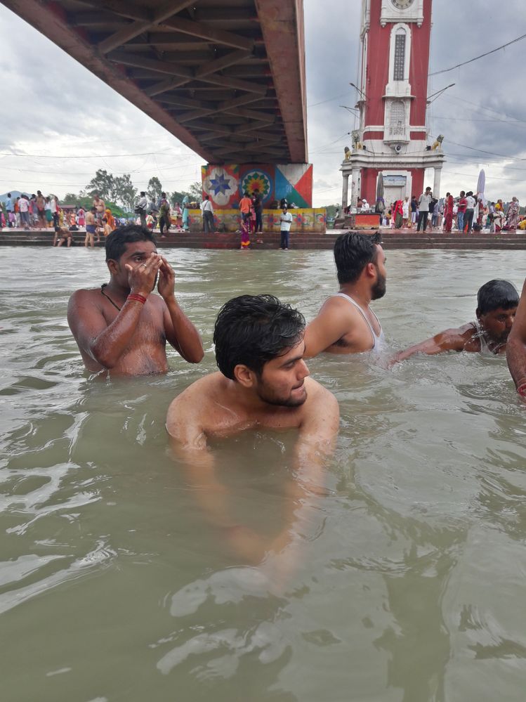 Caption: Holy bath in the divine Ganges near Har ki Pauri, Haridwar, Uttarakhand, India (Photo by Local Guide Ishant gautam).