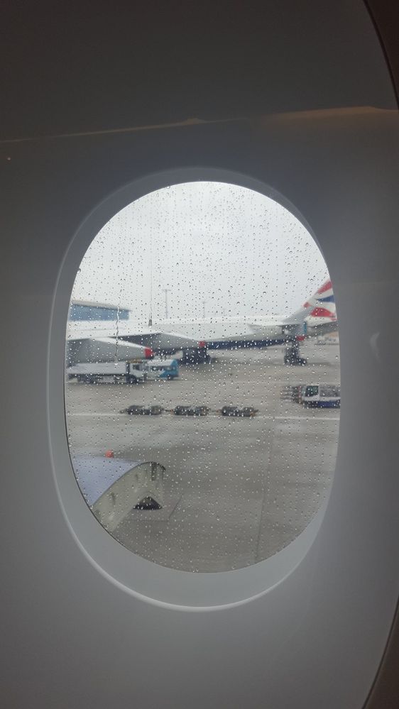 The next day we transferred to London with its typical weather. This is through the window of the biggest airliner Airbus A380