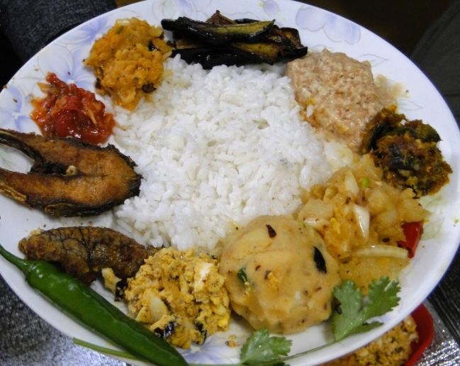 Hilsa fish  and panta with many Vorta