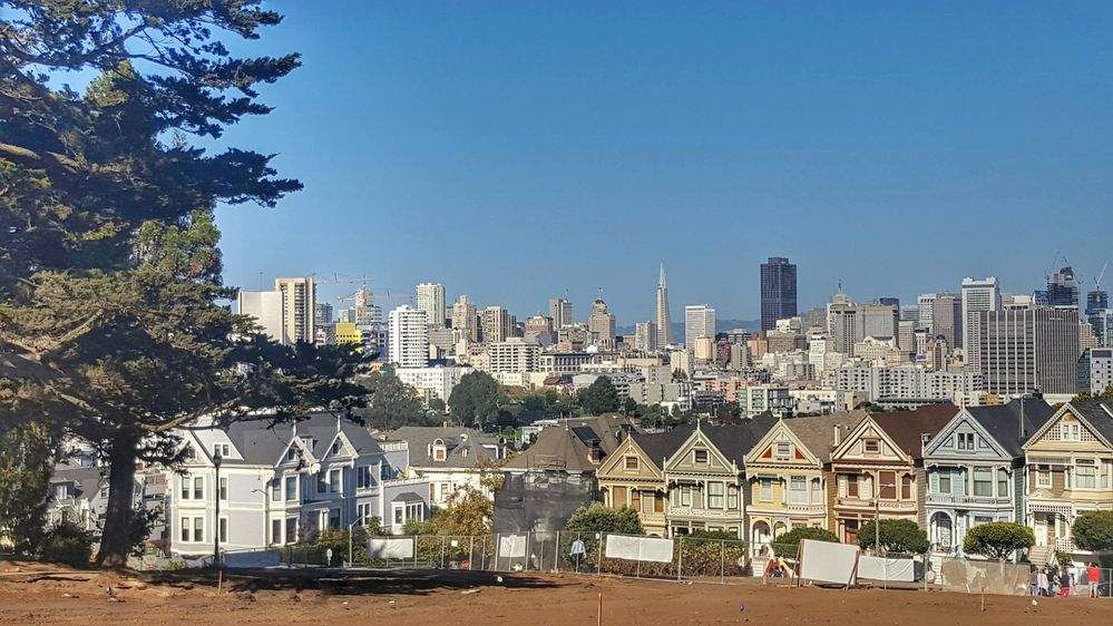 We were little bit dissapointed at Alamo square as a major reconstruction was going on these days, so we couldn't manage to get a better photo with the Painted Ladies and the SF skyline :(