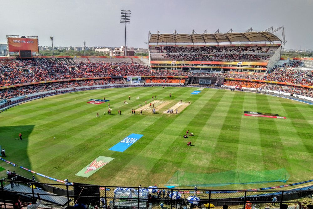Rajiv Gandhi Stadium , Hyderabad before the start of the match
