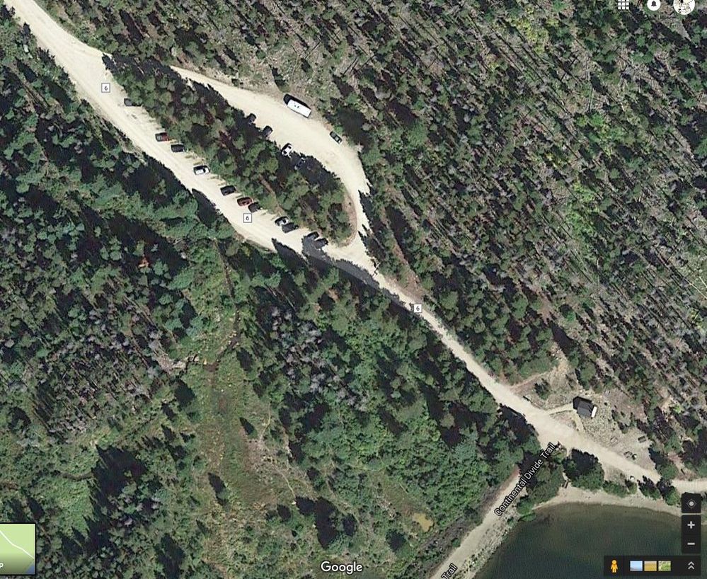 Zoomed in, it is easy to see the LARGE PUBLIC PARKING AREA and the small Ranger Cabin at the trailhead... used for Ranger Talks, Ranger Hikes, and Ranger Clinics on all manner of outdoor activities...
