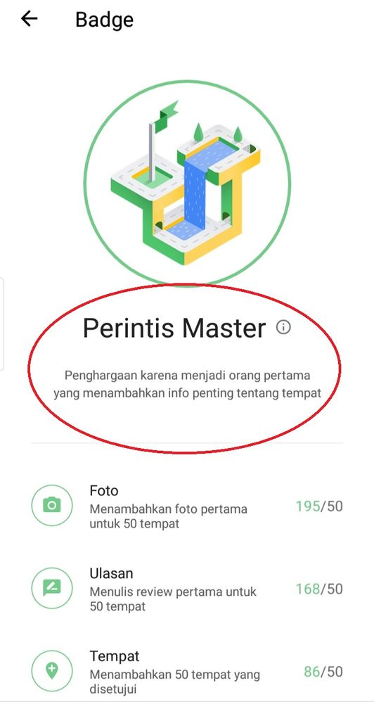 Caption: Screenshoot of badge as a master pioneer, award for being the first person to add important information about the place. (Local Guide @Miftahul_Ulum23)