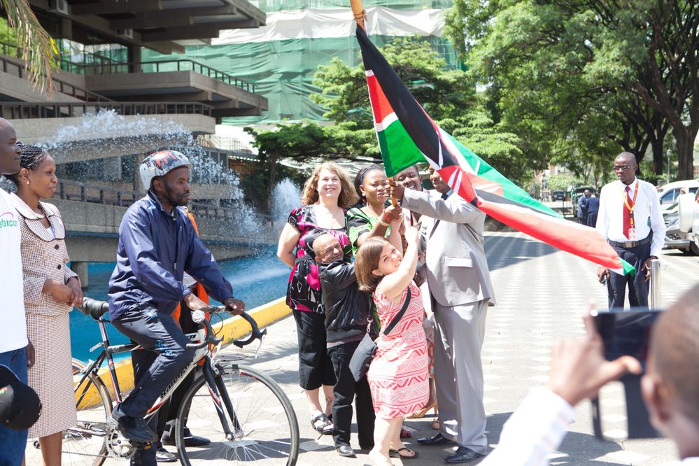 Holding the Kenyan flag with Nairobi Senator Mike Sonko