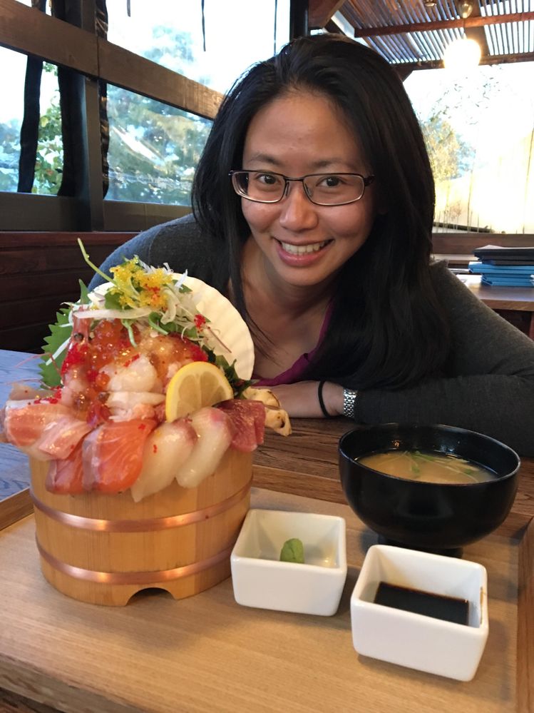 Fresh sashimi at Raisu. Look at how happy she is! :p