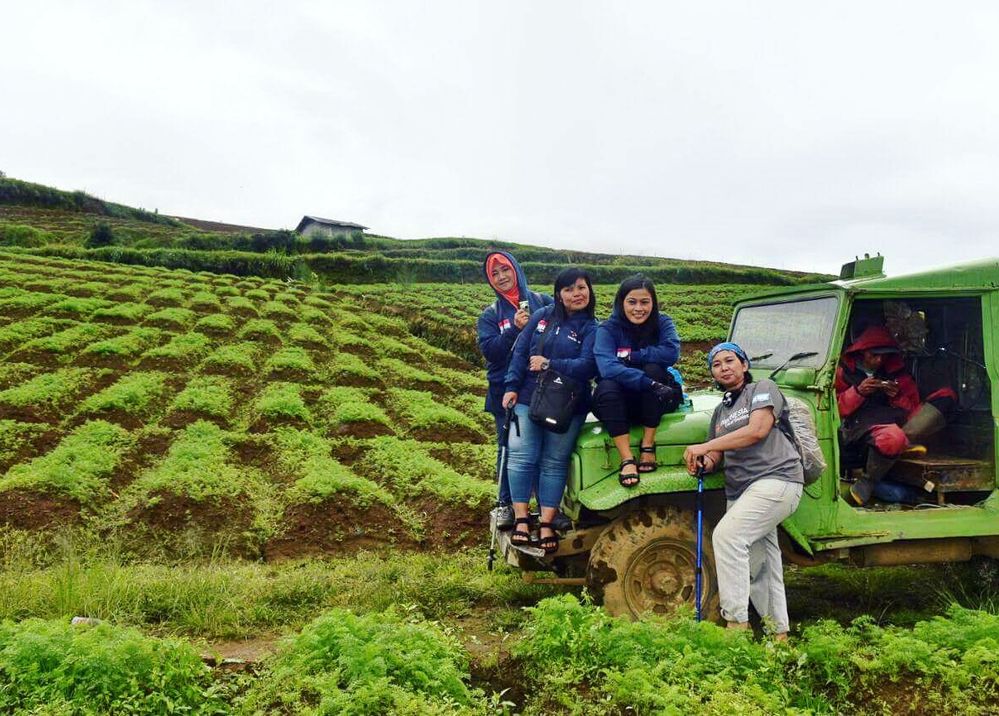 Bergaya di atas jeep seorang petani