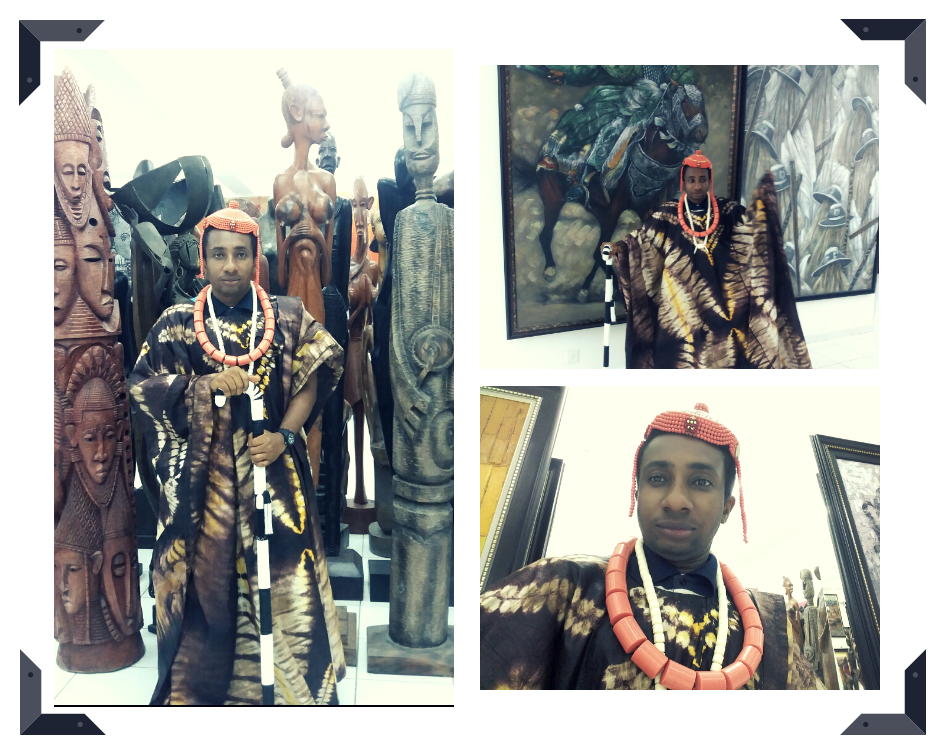 Caption: Photo collage showing Emeka in a traditional regalia during a meetup at Nike Art Gallery in Lagos