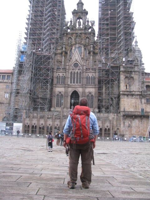 Finishing my pilgrimage at Santiago de Compostela, Spain.