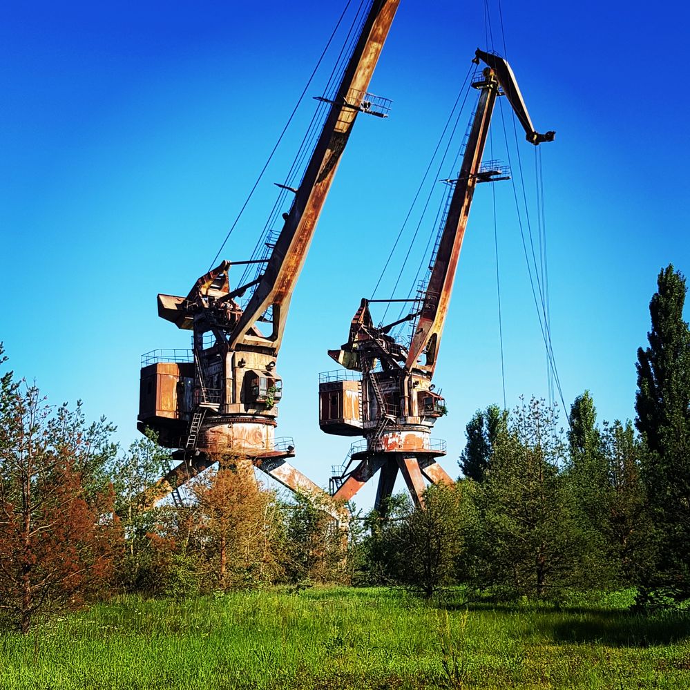 Cranes in the port of Pripyat.