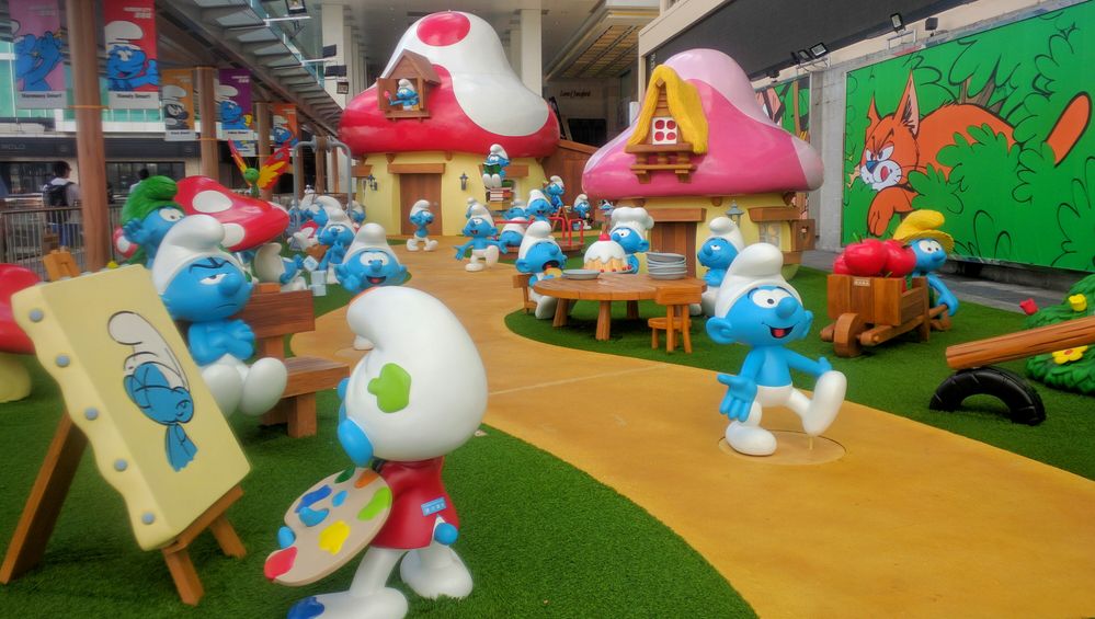an enormous “We’re All Smurfs!” village.