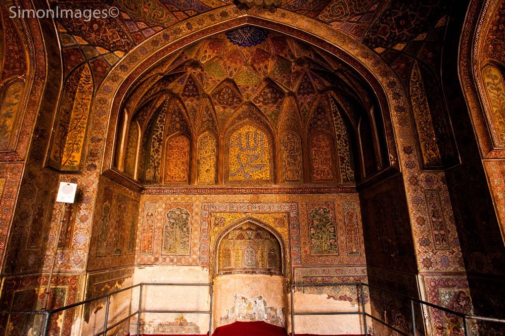 Interior architecture of great historical mosque of Wazir Khan Lahore - Pakistan.