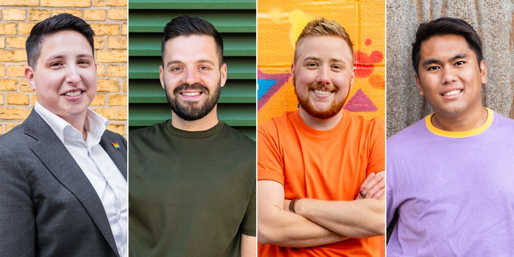 Caption: An image that shows four portraits of Local Guides who are making the map more inclusive for the LGBTQ+ community.