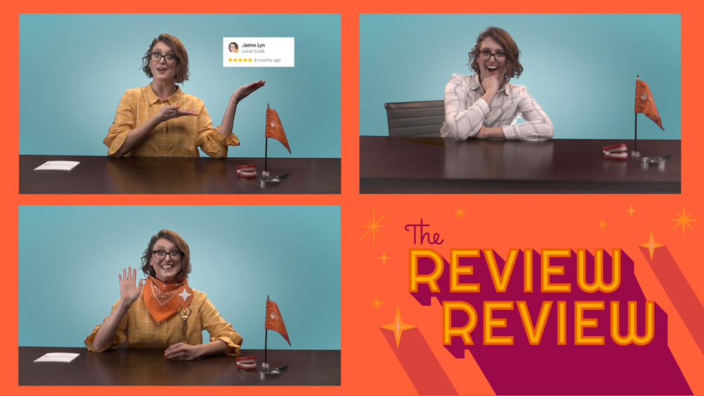 Caption: An image that shows photos of the host of The Review Review and the show's logo.