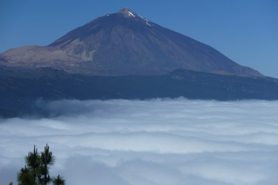 Mount Teide  sticking above the clouds. The clouds are at roughly 1,000 meters.