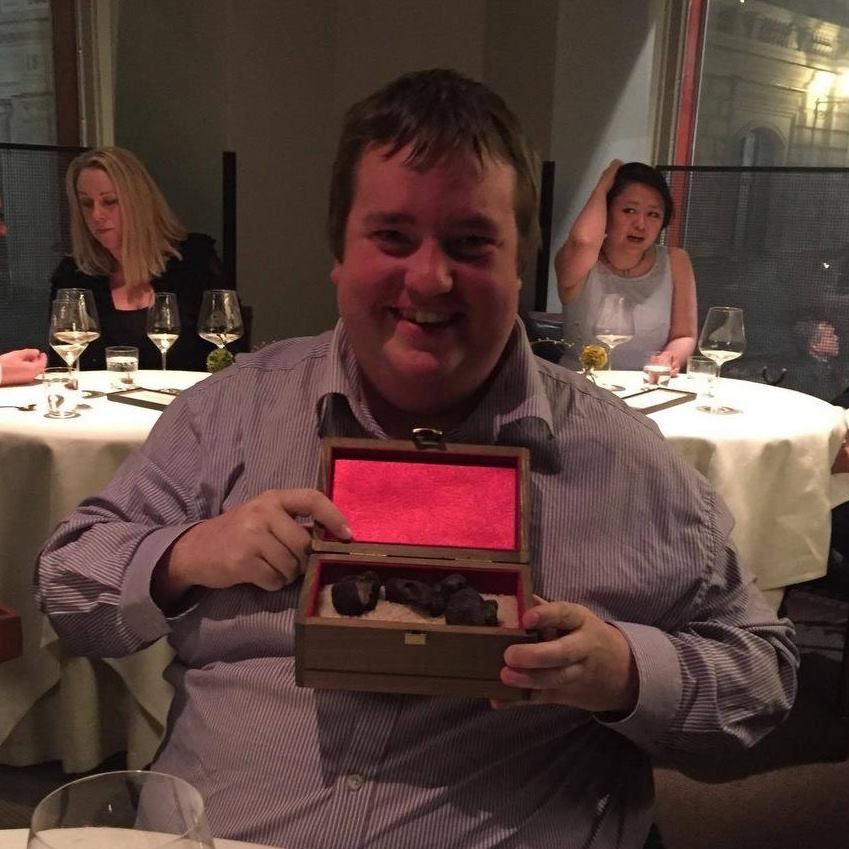 Me at one of the best resturants in sweden holding a box of  truffles