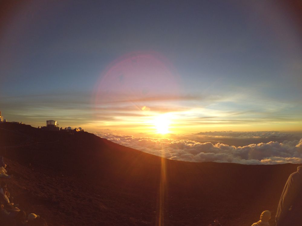 sunset at Haleakalā - volcano in Maui, Hawaii,  with elevation of 3,055 m